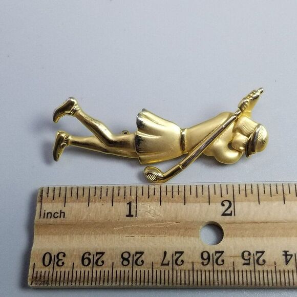 Vintage J.J. Lady Woman Golfer Gold Told Brooch, Golf Lapel Pin Signed, Estate - Picture 5 of 7